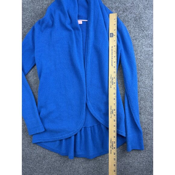 Lilly Pulitzer Sweater Womens Small Blue Cashmere Hooded Cardigan Ruffle Hem - Picture 3 of 8